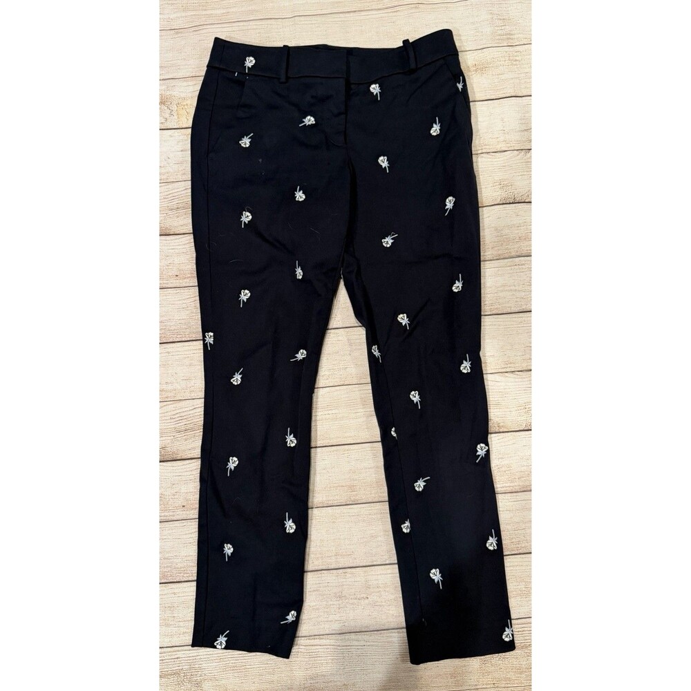 LOFT NAVY BLUE PANTS w/WHITE FLOWERS ANKLE-CROP Size 4